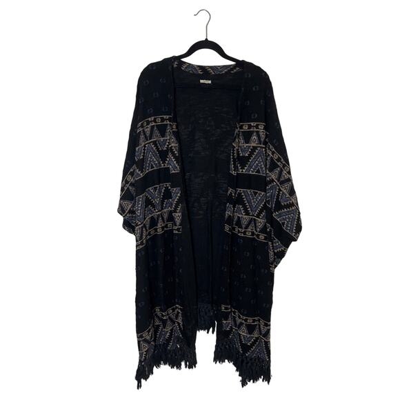 UO Urban Outfitters Ecote Bohemian Fringe Long Shawl Poncho Sweater - Picture 2 of 15